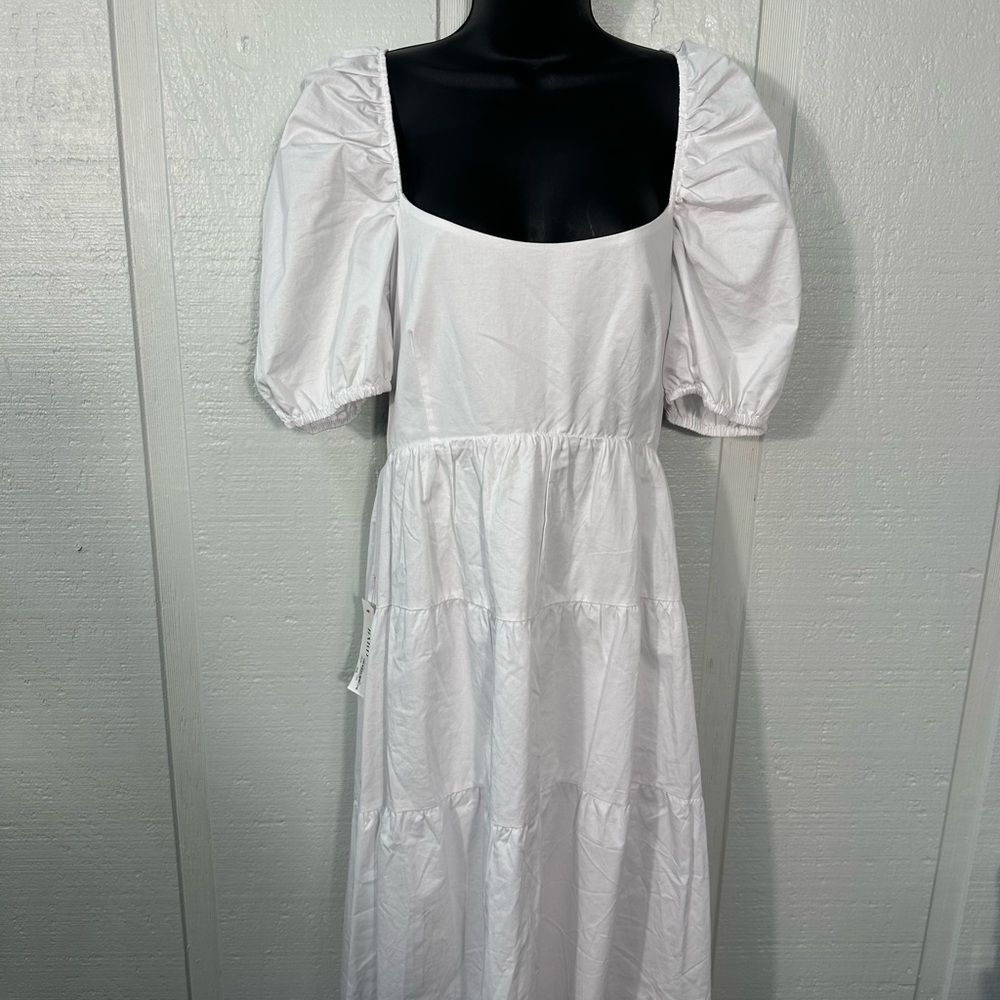 Bardot White High Low Puff Sleeve Dress Size 8 NWT - Picture 2 of 12